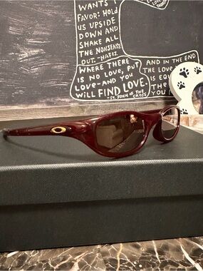 Oakley FOUR Glossy Burgundy Wrap Sunglasses with Brown Lenses Y2K